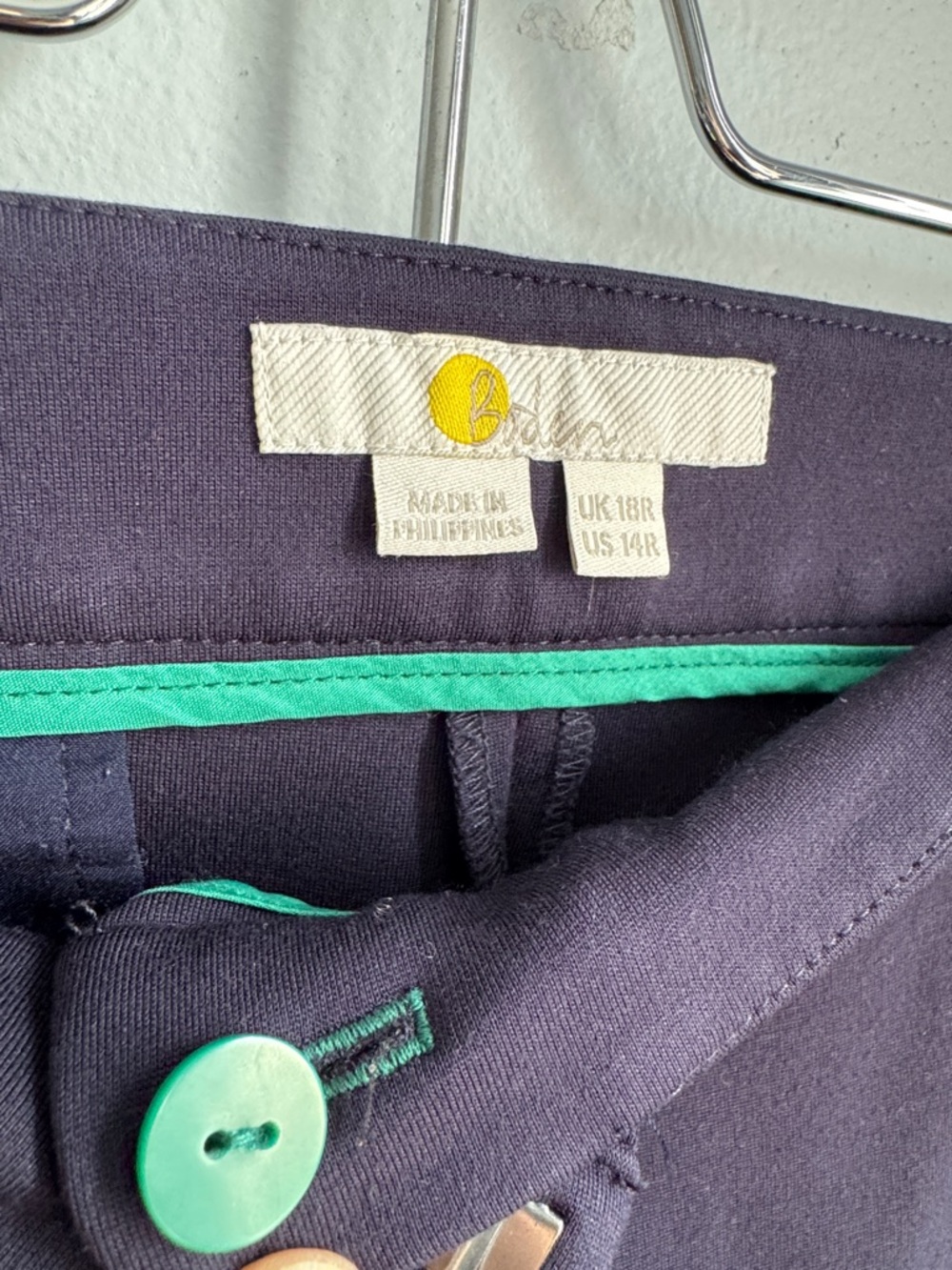 Boden Navy Dress Pants with Teal Trim and Buttons